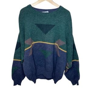 Vintage Mens Geometric Color Block Oversized Slouchy Sweater